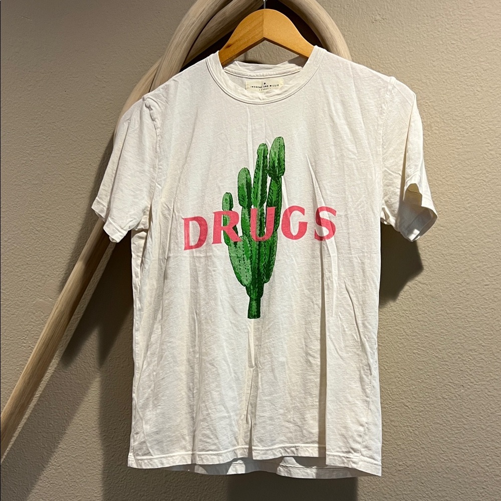 White T-Shirt with Green Cactus and Pink Text